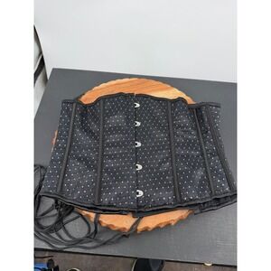 Bedroom Stories Pin Dot Corset Top Women Medium Black Lace Up Back Boned Busk